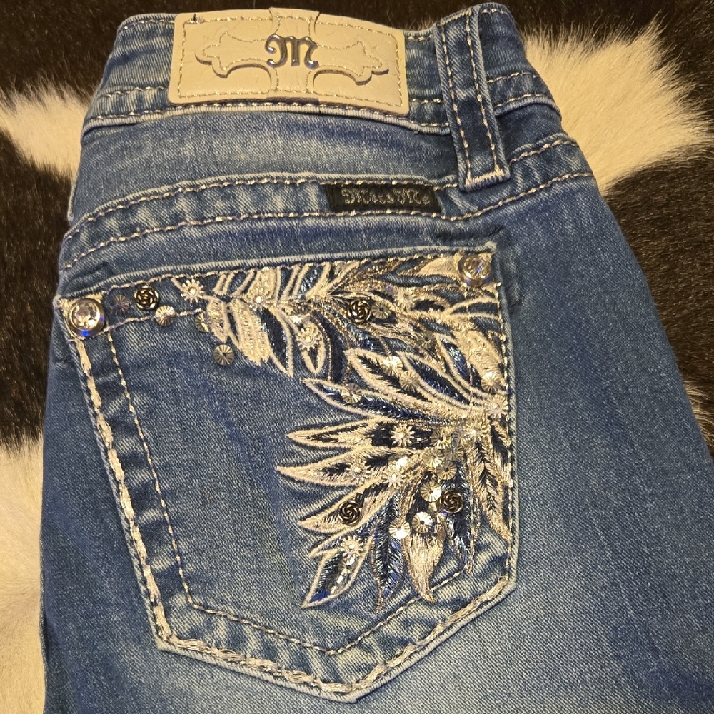 Miss Me Blue Jeans with Silver Embroidery